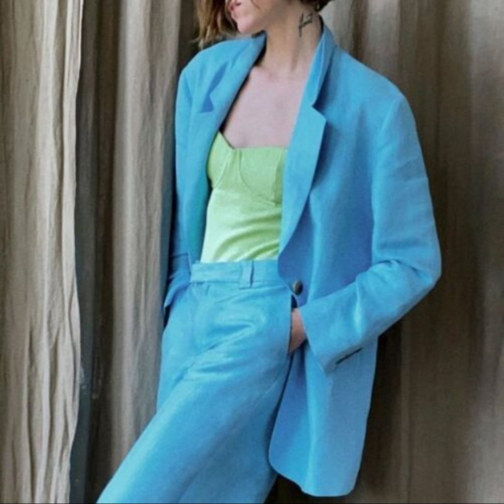 Zara Bright Blue Blazer with Lime Green Top